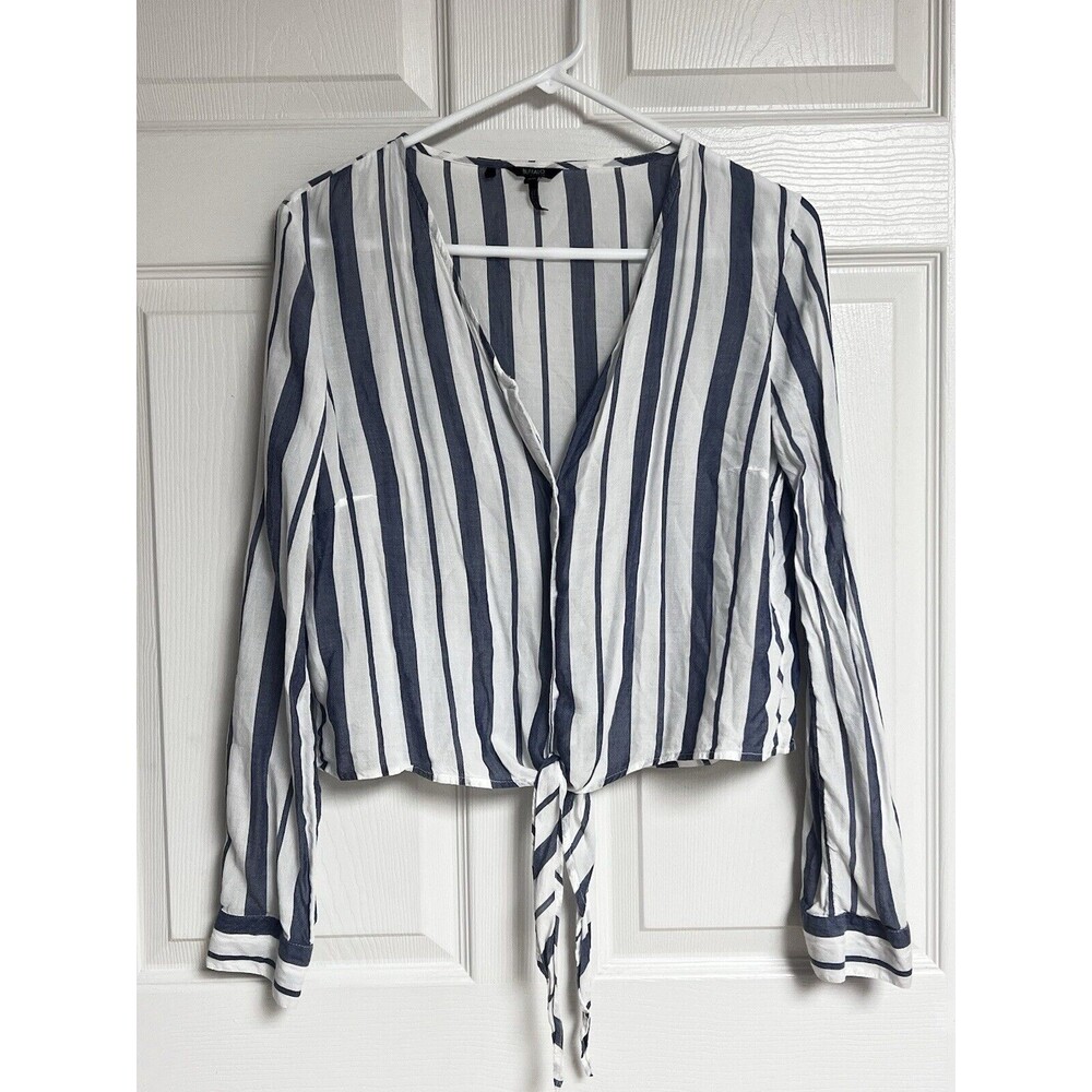 Buffalo David Bitton Top Medium Blue White Stripe Tie Front Button Shirt